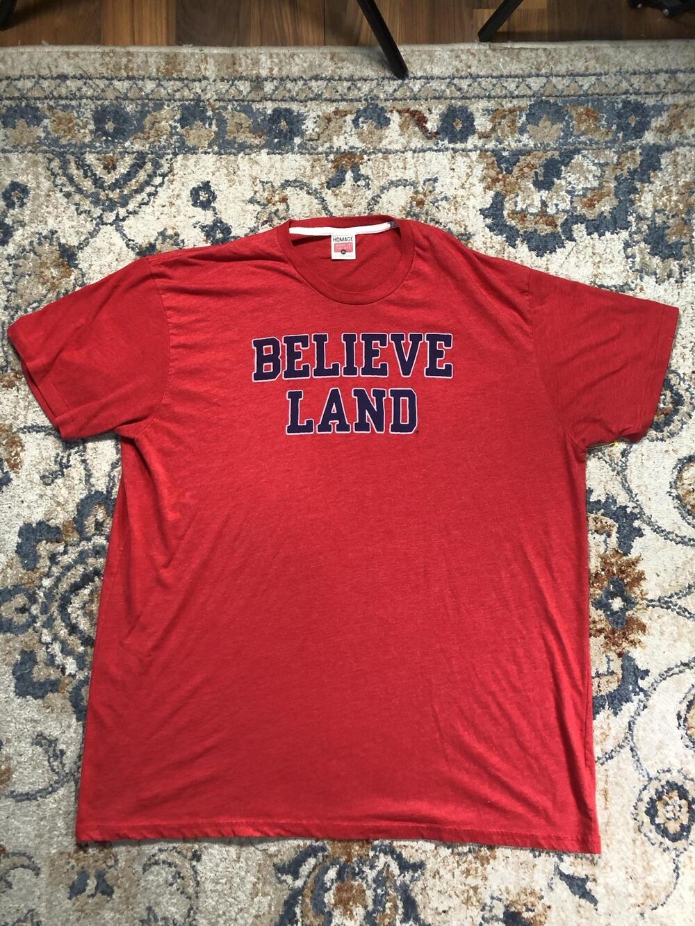 Homage Believe Land Shirt Mens 3XL Red Cleveland Graphic Tee Soft Crewneck